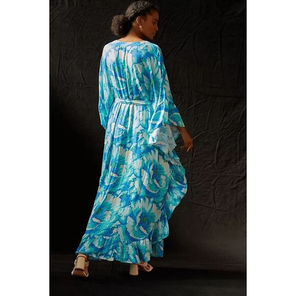 New Anthropologie Bel Kazan Floral Kaftan $150 ONESIZE Blue/Green Resort Wear - Picture 4 of 7